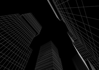 Fototapeta premium Modern building architecture 3d illustration