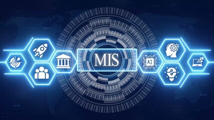 Digital showing M I S surrounded by technology and business on a blue background © Pixel Nova