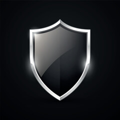 Black chrome shield logo icon. Vector illustration