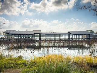 Tranquil Waterscape Featuring a Modern Pavilion by the Lake