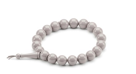 Obraz premium 3D render tasbih icon in modern minimal style with glossy material on isolated background. Islamic UI design element for Ramadan app, prayer feature, and digital worship concept.