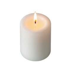 Burning White Pillar Candle with a Warm Flame