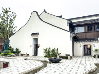 Serene Contemporary Traditional Architecture Embracing Nature in Tranquil Garden Setting