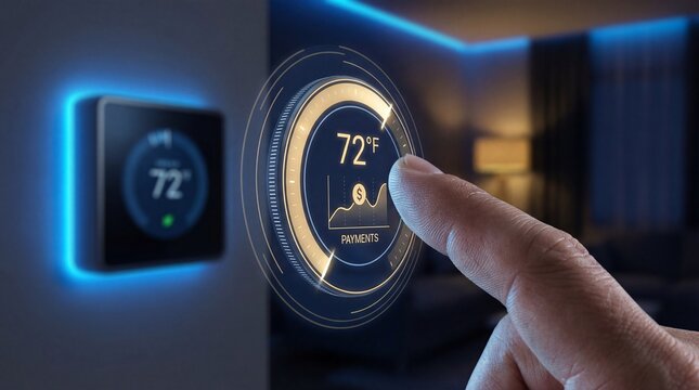 A smart home controller allows a user to monitor and control the home temperature from their smart device, modern technology with innovation.