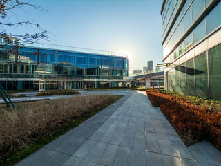 Captivating Morning Light Illuminates Modern Architecture and Serene Pathways