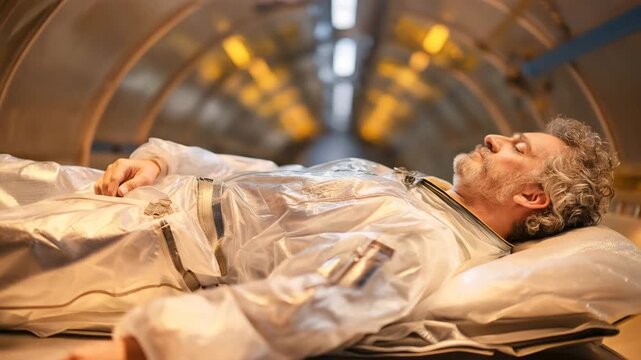 A physicist calibrating a cryogenic magnet inside a particle accelerator tunnel, shimmering ice forming on pipes while yellow warning lights glow &mdash; extreme research environments, high-energy