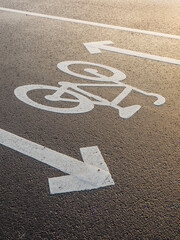 Bike lane marking and directional arrows on a street in Gothenburg during the day