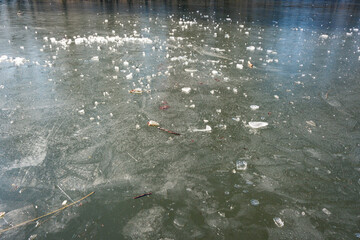 Frozen Lake in Winter with Broken Ice, Winter Landscape, Natural Outdoor Scene