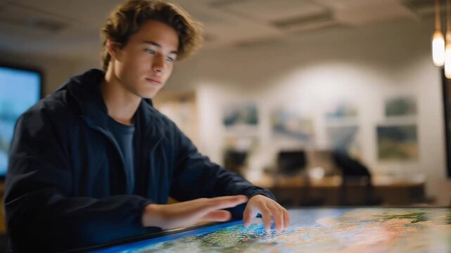 A student learning about radiation using a simulation board showing different types of waves, colorful visuals illustrating ionizing vs. non-ionizing concepts &mdash; science education, radiation