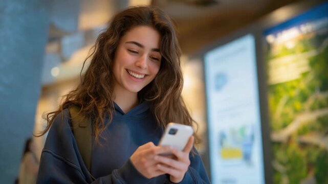 A student checking a digital campus map on their phone while standing near modern wayfinding signs &mdash; smart campus design, tech-integrated navigation, and first-day orientation vibes. cinematic