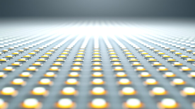 Rows of glowing yellow LED lights.