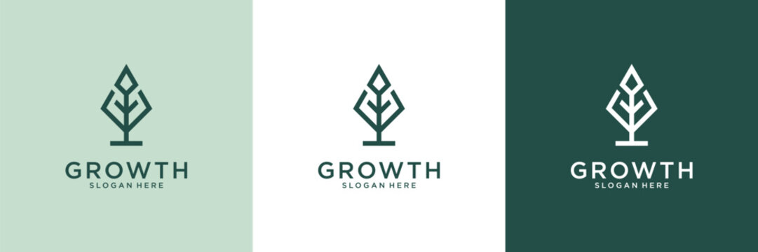 Tree growth logo design inspiration. Abstract tree shape logo usable for business, eco and nature.