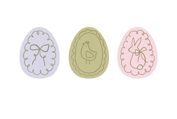 Naklejka premium Cute Easter egg designs. Traditional spring hand drawn decorations, symbols, and floral ornaments. Natural floral patterns. Flat vector illustration 