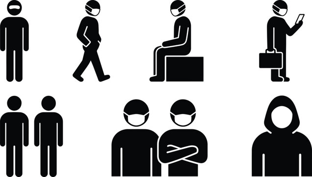 People wearing face masks in various poses and activities