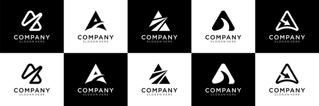 Set of letter A with abstract bridge logo design. Universal icon for business and branding. minimalist elegant luxury design vector illustration.