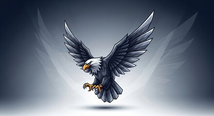 Cartoon eagle with outstretched wings and sharp talons against a gradient background