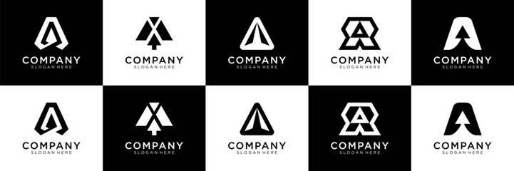 Set of letter A logo design inspiration. Abstract arrow logo design. Universal icon for business and branding. minimalist elegant design vector illustration.