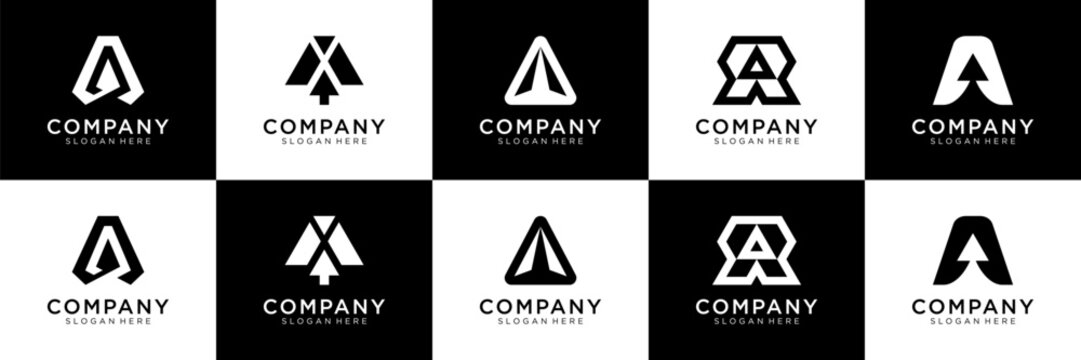 Set of letter A logo design inspiration. Abstract arrow logo design. Universal icon for business and branding. minimalist elegant design vector illustration.