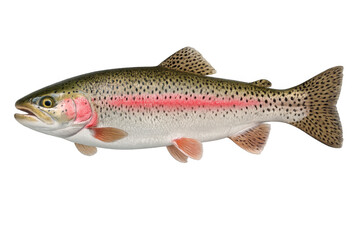 Naklejka premium Rainbow trout swimming, showing speckled skin and a distinct pink stripe, isolated on a transparent background