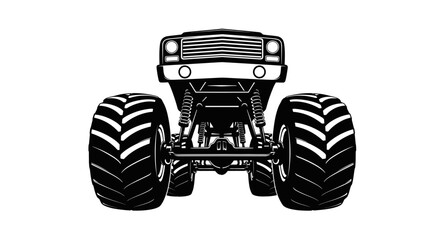 Monster Truck Front View Black and White Illustration, Powerful Off-Road Vehicle © Aziz