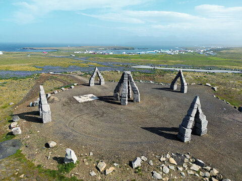 Arctic Henge Monument in Iceland, photographed in summer