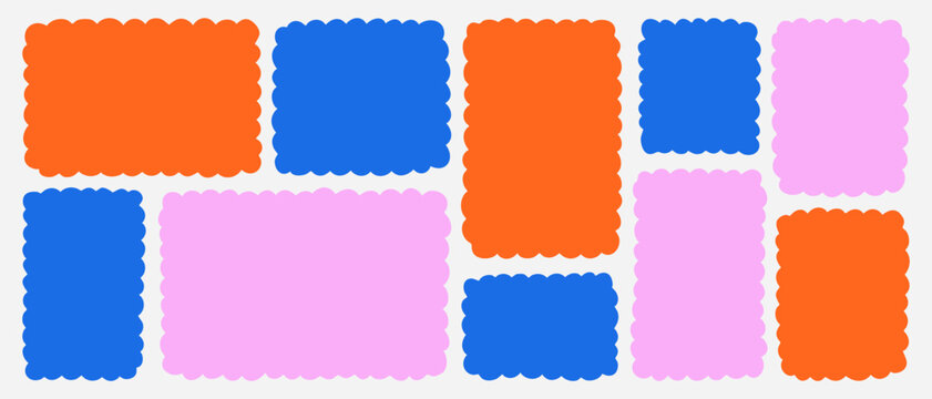  Set of fluffy square frames. Wavy textbox shapes perfect for messages, quotes, highlights and playful graphic design.