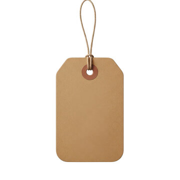 A brown tag with a string attached to it, ready for labeling or identification purposes. isolated on transparent background
