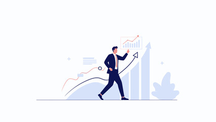 Fototapeta premium Businessman Walking Upward Graph, Business Growth and Success Concept