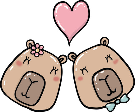 Cute Capybara Couple with Heart, Valentine&rsquo;s Day Illustration