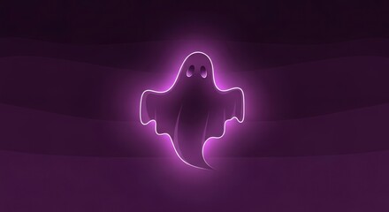 Glowing ghost with rounded eyes on a purple striped background