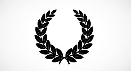 Black laurel wreath emblem on a white background, symbolizing achievement and victory