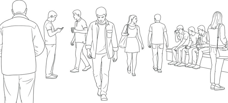 CAD People Outlines Vector Set of Standing Walking and Talking Human Figures for Architectural and Landscape Design