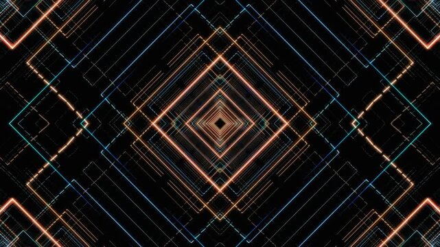 Futuristic glowing blue neon digital tunnel grid seamless loop motion background 4K