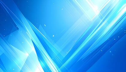 Angular blue abstract art with gleaming light rays and triangles