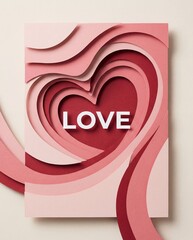 Layered Paper Cut Heart with Love Text in Soft Pink Tones, Romantic Valentine&rsquo;s Day Background
