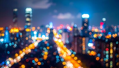 Abstract city lights at night a blur of buildings and traffic