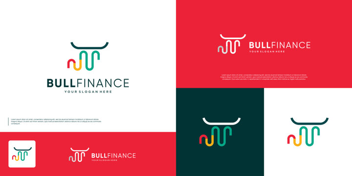 Modern financial logo with abstract bull horn-shaped bar chart, vector graphic design