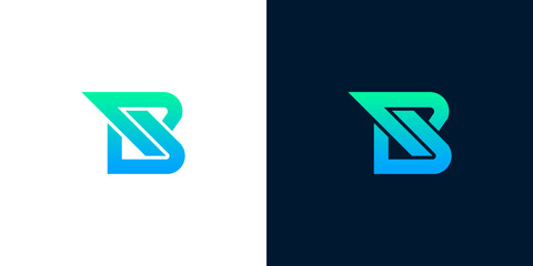Dynamic abstract letter B logo design featuring a modern geometric form and a vibrant blue-green gradient, ideal for innovative branding and corporate identity solutions across various industries © anello