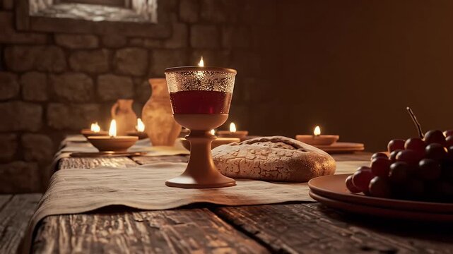 Maundy Thursday Communion Background Warm Amber Dark Brown Table Elements