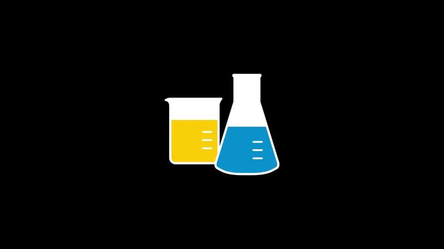 Animated laboratory beaker and test tube one line drawing minimalist chemistry loop 4k on white background