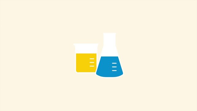 Animated laboratory beaker and test tube one line drawing minimalist chemistry loop 4k on white background