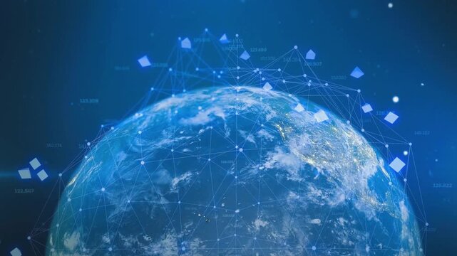 Planet Earth rotating in deep space 4K cinematic blue globe starry galaxy background