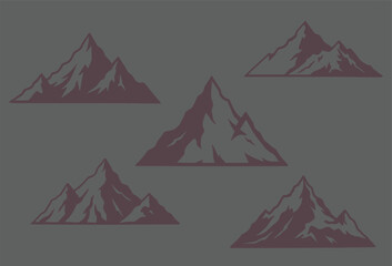 Five mountain peaks in a triangular formation on a gray background