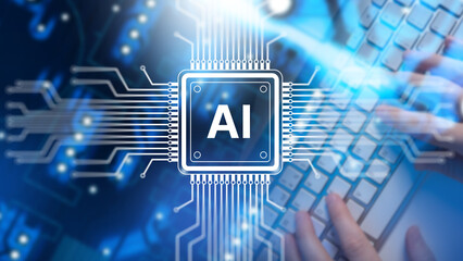 Artificial intelligence software development integrates machine learning algorithms and data processing. Digital technology innovation, neural networks, automation and IT solutions.