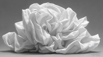 Fototapeta premium Close up of a crumpled white tissue with intricate folds and textures
