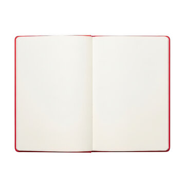 An open red notebook with blank white pages on a plain white background. isolated on transparent background