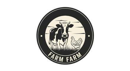 Farm Animals Cow and Chicken Emblem.