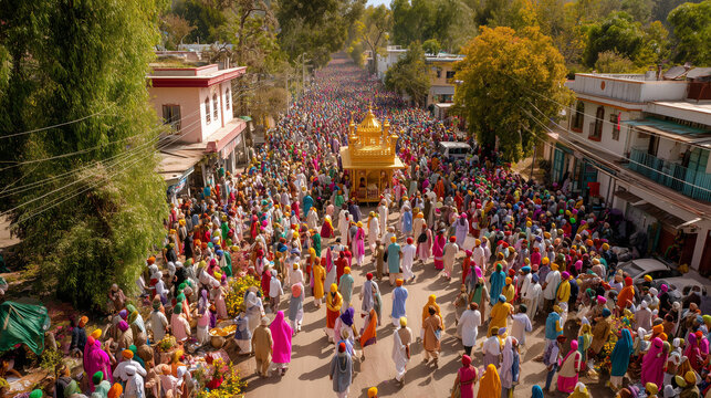 Sikh Nagar Kirtan celebrating Guru Nanak Jayanti with devotion.
