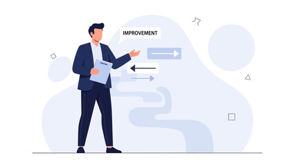 Obraz premium Business man showing improvement and progress with roadmap