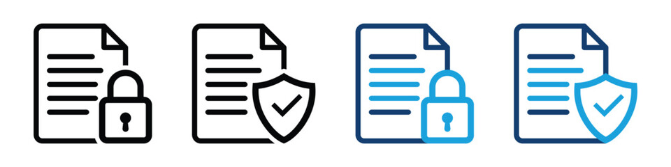 Protected or locked document icon. Encrypted file symbol with lock and shield sign. Transparent PNG and vector